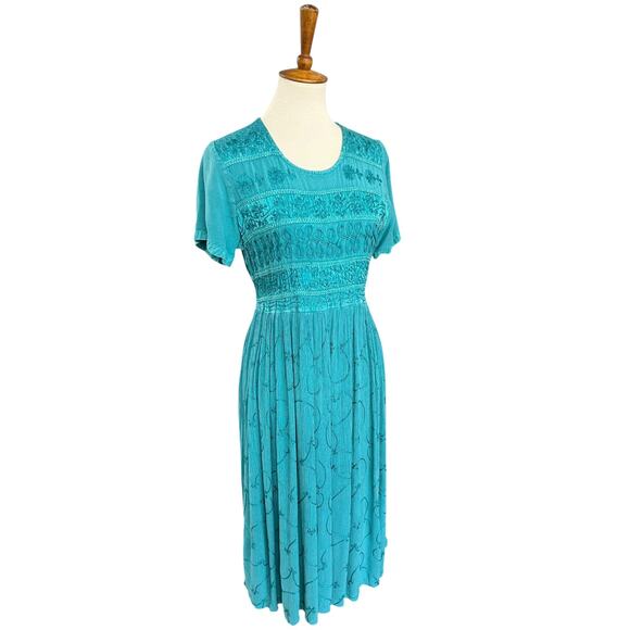 Vintage 90s Y2K Naqui New York Boho Babydoll Embroidered Midi Dress Size Small - Picture 3 of 7